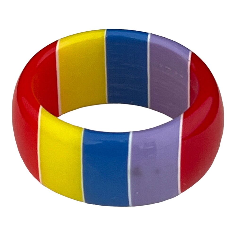 Vintage 1970s Lucite Ring Multicolor Striped Band Bold Mod Statement - 13S
